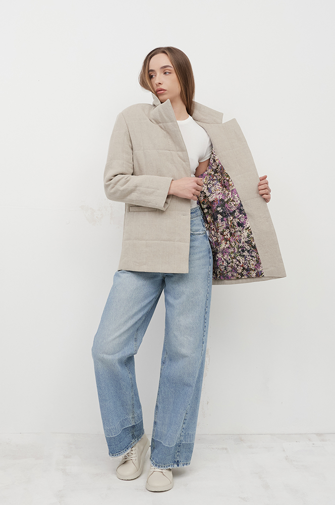 Жакет стьобаний льон екрю (ЖА16)